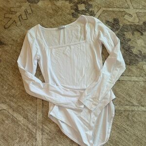 Mangopop white square neck long sleeve bodysuit in white